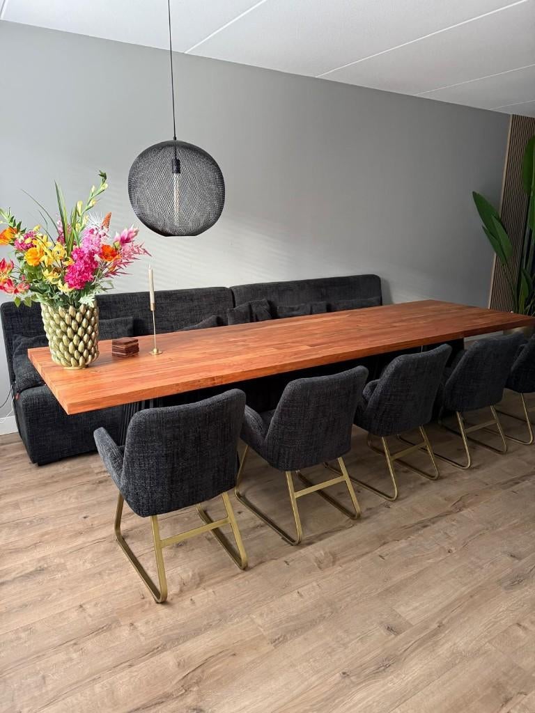 Luxe eetkamer tafel set 3,20 m set 10 persoon 2 bank + stoel