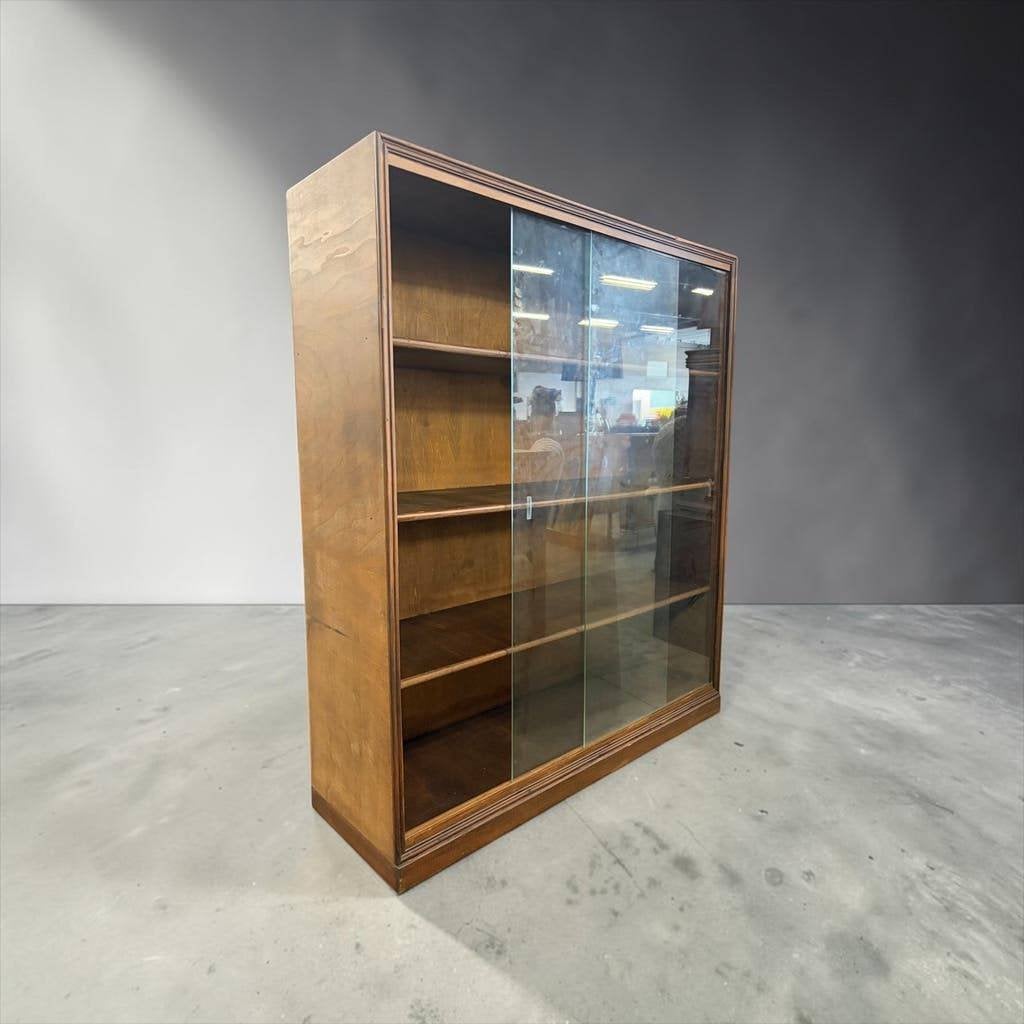 Vintage houten ondiepe vitrinekast / etagere / boekenkast, Ophalen, Gebruikt, Minder dan 75 cm, 105 cm of meer