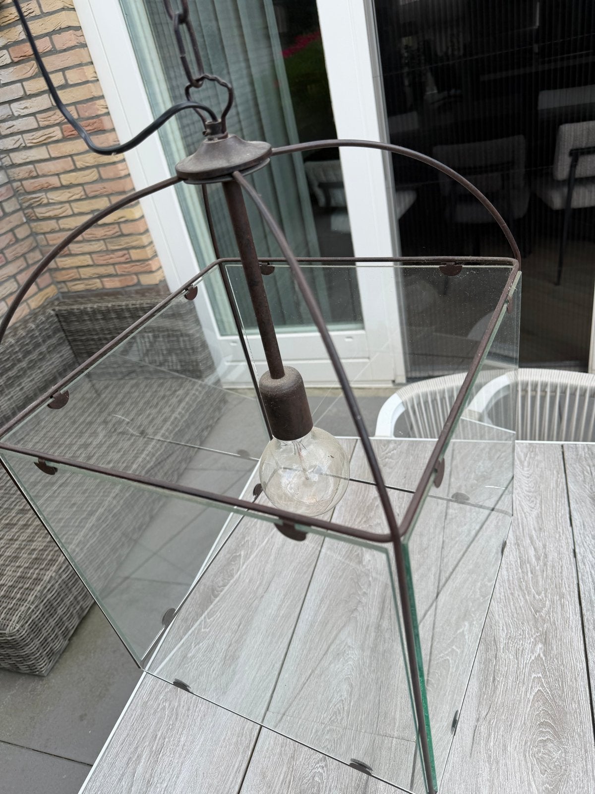 Glazen hanglamp met metalen frame - Vintage stijl, Overige merken, Gebruikt, Zwart, Glas