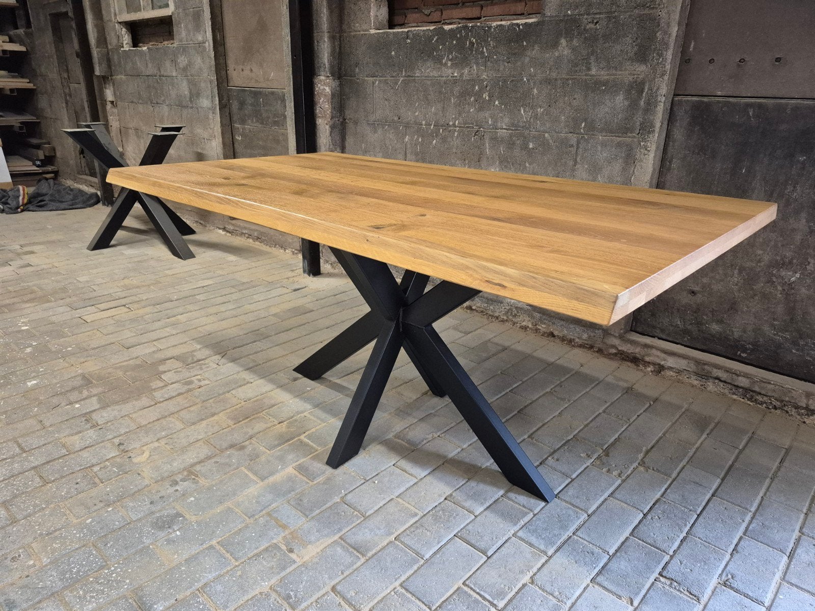 Eiken boomstam tafel, Ophalen, 200 cm of meer, 50 tot 100 cm, Zo goed als nieuw