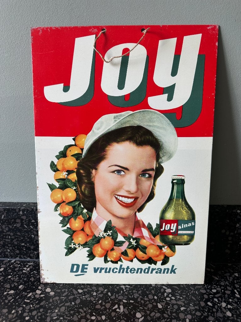 Oud blikken JOY Sinas bord. DE vruchtendrank blik., Ophalen of Verzenden, Gebruikt, Reclamebord