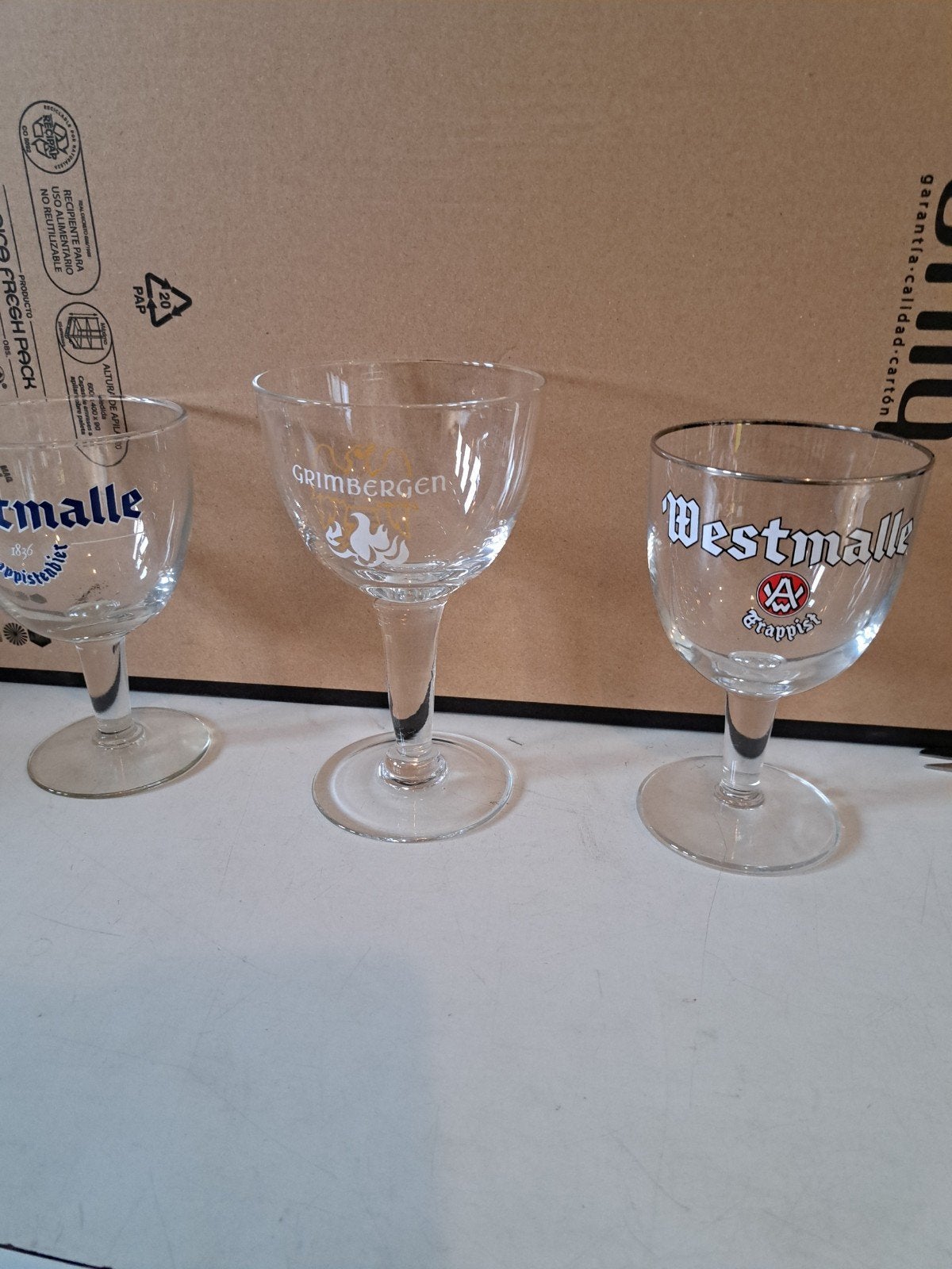 3 bierglazen: Westmalle en Grimbergen samen 4 euro, Ophalen of Verzenden