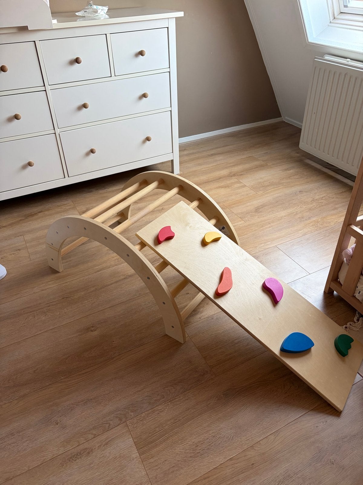Houten Klimrek met klimwand voor dreumes/peuter/kleuter, Ophalen of Verzenden, Zo goed als nieuw, Klimwand