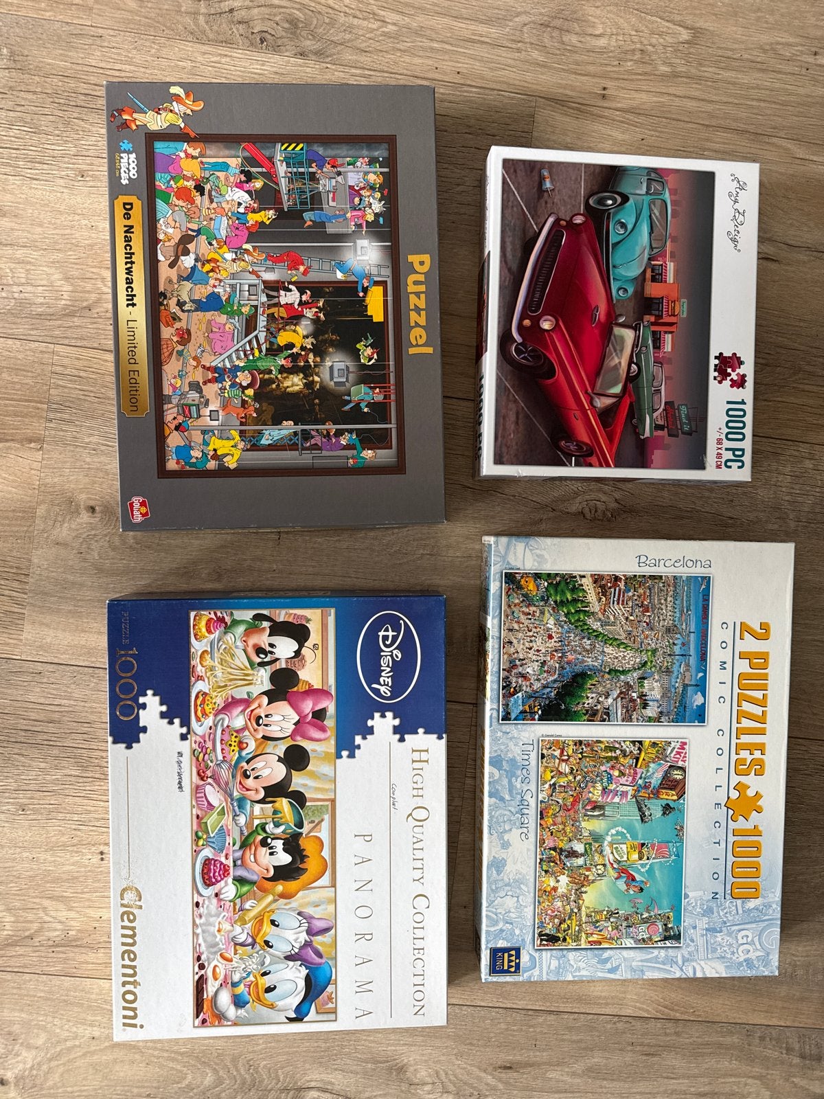 Diverse legpuzzels: Disney, Auto's, De Nachtwacht, Barcelona, Ophalen of Verzenden, 500 t/m 1500 stukjes, Gebruikt, Legpuzzel