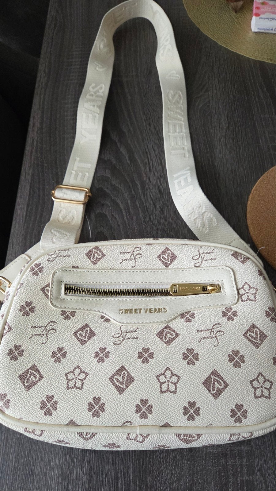 Sweet Years Schoudertasje - Beige met Bruin Patroon, Ophalen