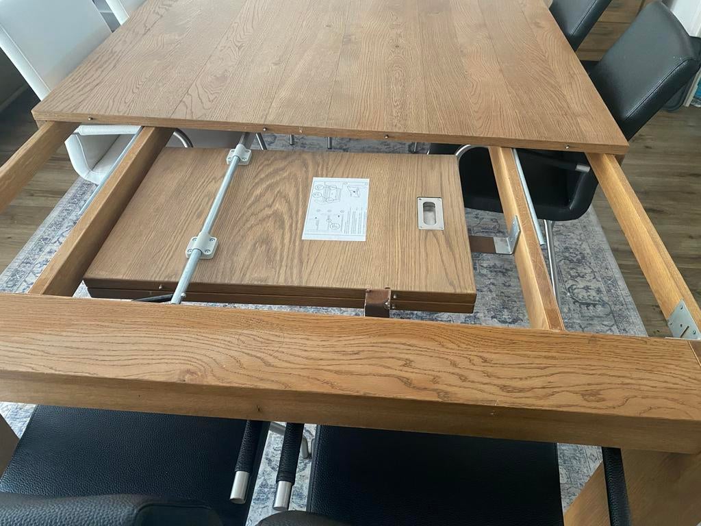 Uitschuifbare eettafel van hout, Ophalen, Gebruikt, 50 tot 100 cm, 150 tot 200 cm