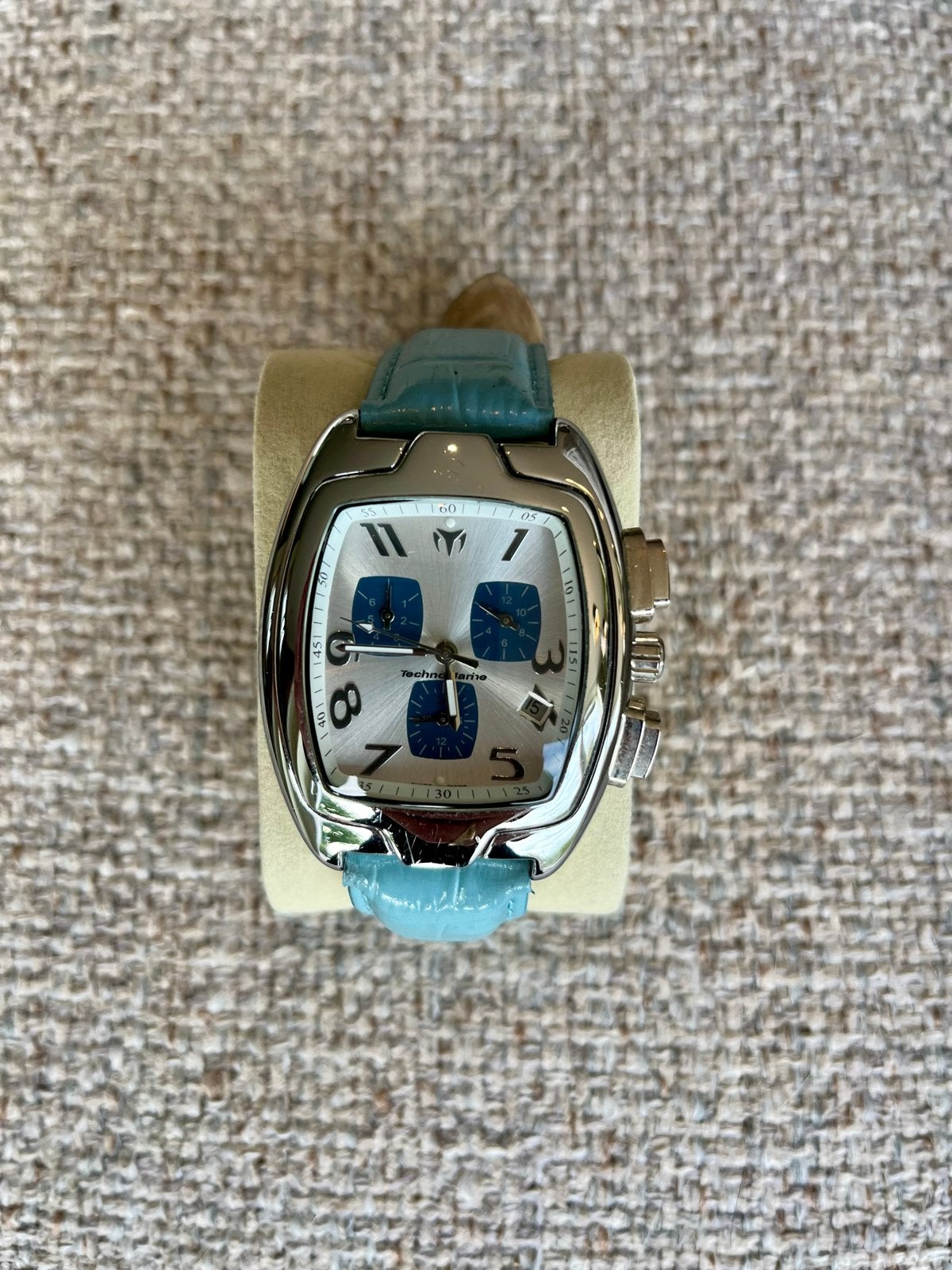 TechnoMarine Polshorloge met blauw leren bandje, Overige merken, Leer, Staal, Polshorloge