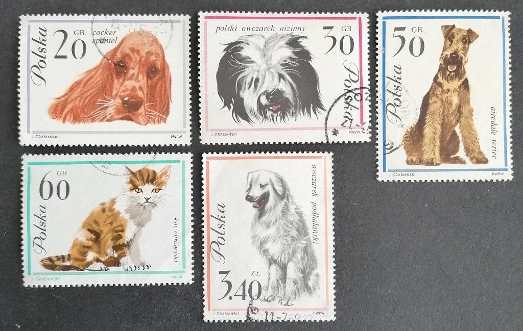 POLEN - honden en kat, Ophalen of Verzenden, Polen, Gestempeld
