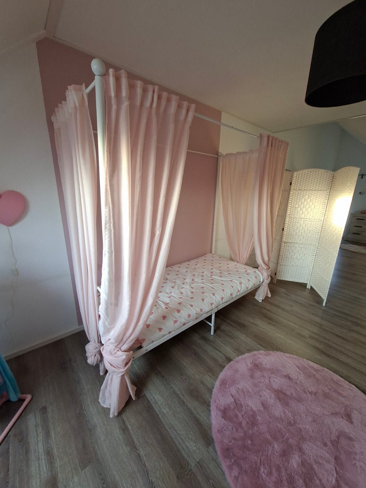 Hemelbed met toebehoren, Ophalen, 90 cm, Eenpersoons, Wit
