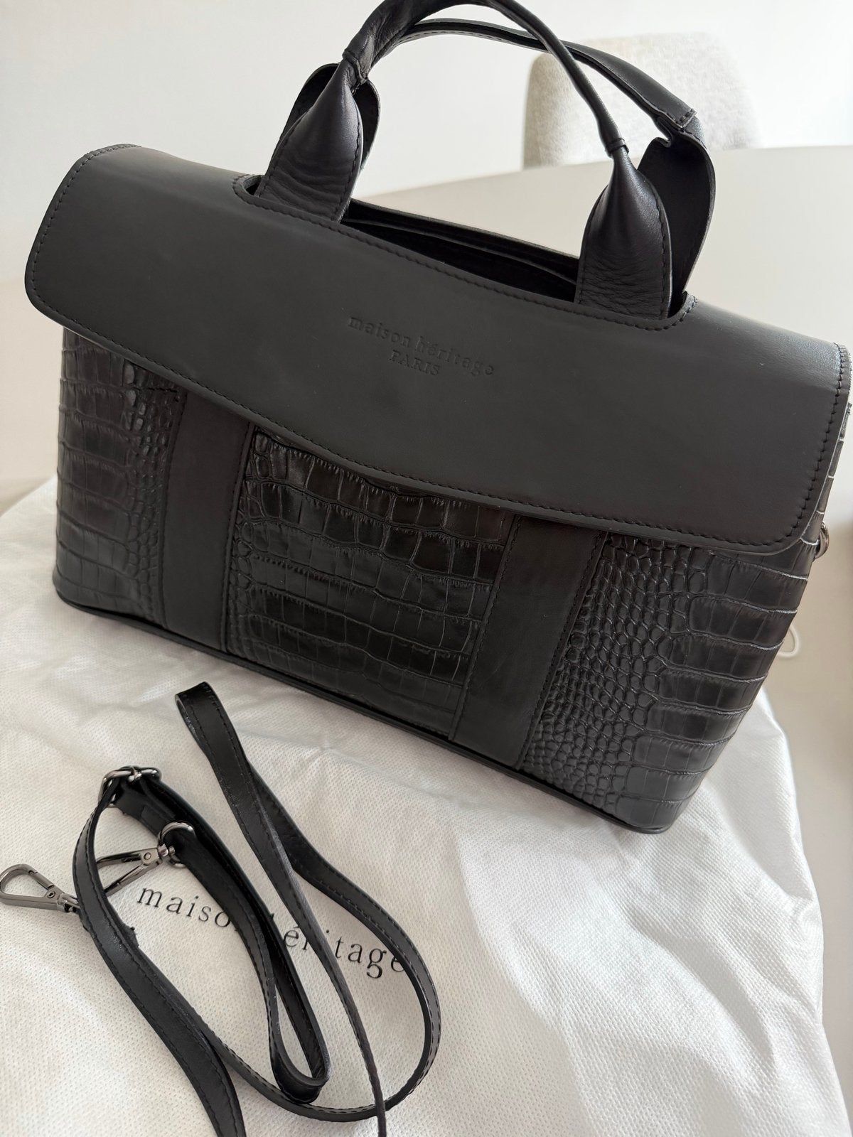 Maison Héritage Zwarte Leren Tas - Nieuw met Croco-details, Ophalen of Verzenden, Nieuw, Zwart, Handtas