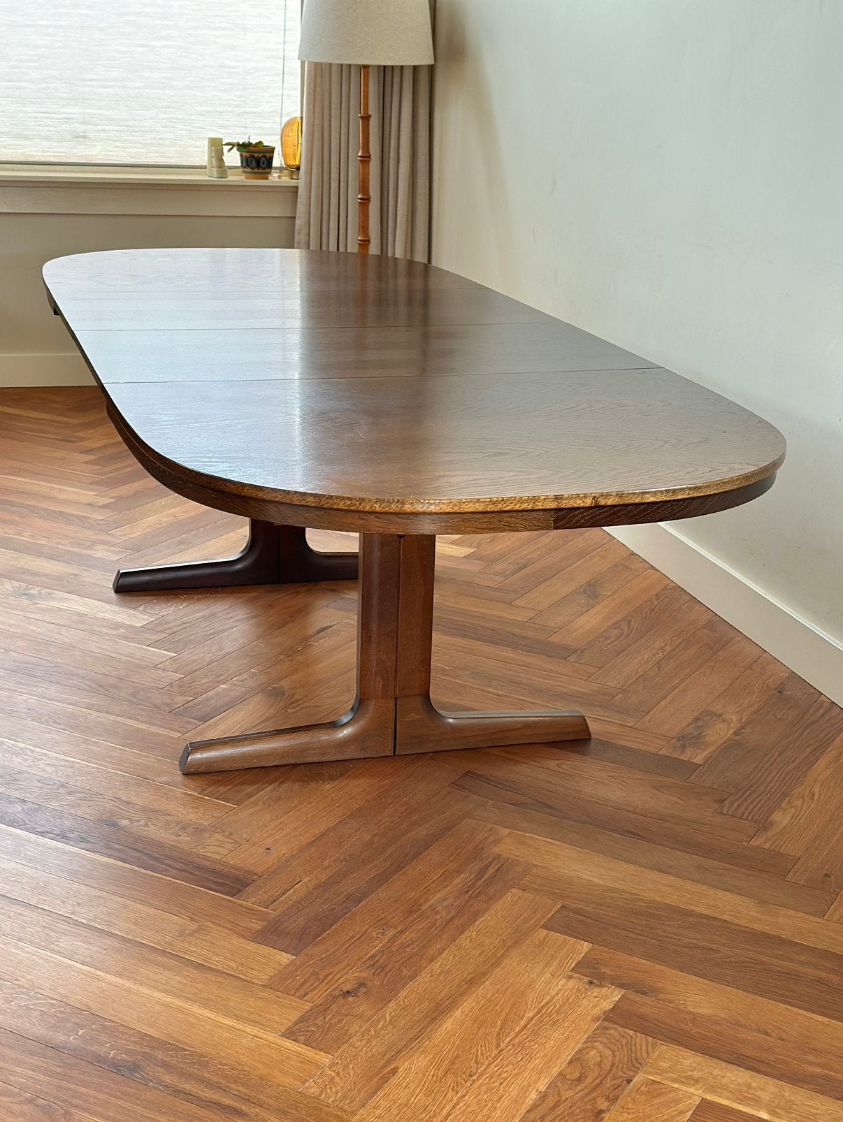 Vintage eettafel Deens Farstrup eiken hout jaren 50/60/70, Huis en Inrichting, Ophalen, Gebruikt, 100 tot 150 cm, Eikenhout
