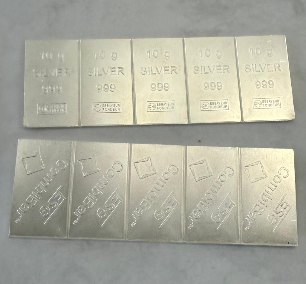 10x 10 gram zilver / Combibaar/ ESG / Valcambi / 999 zilver, Postzegels en Munten, Edelmetalen en Baren, Ophalen of Verzenden