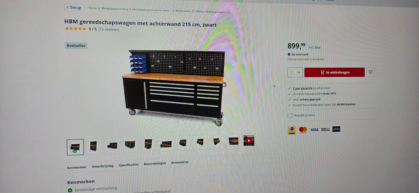 HBM Gereedschapswagen met achterwand 215 cm, zwart, Ophalen, Zo goed als nieuw, 170 cm of meer, Bankschroef