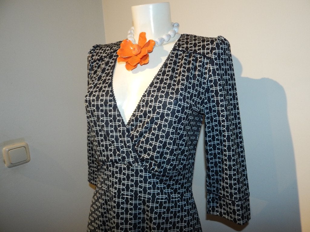 Tante Betsy zwart wit jurk retro print gladde stretch M, Maat 38/40 (M), Tante Betsy, Zwart, Ophalen of Verzenden