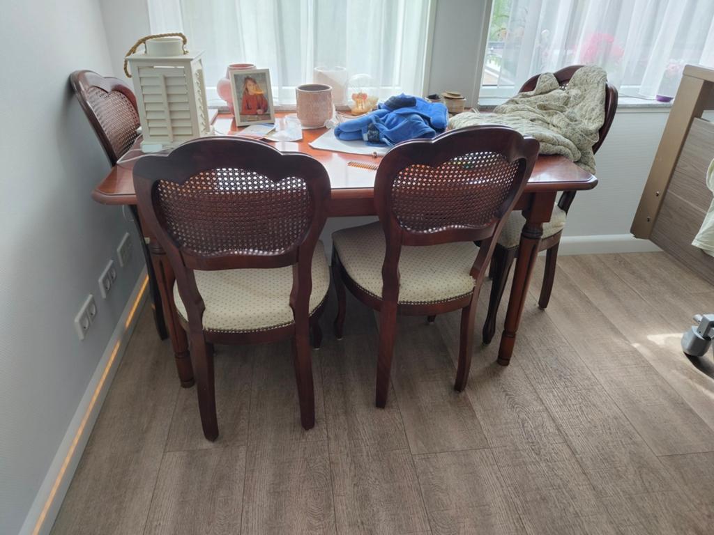 Eettafel met 4 stoelen, Huis en Inrichting, Tafels | Eettafels, Ophalen of Verzenden, Gebruikt, Rechthoekig, 50 tot 100 cm