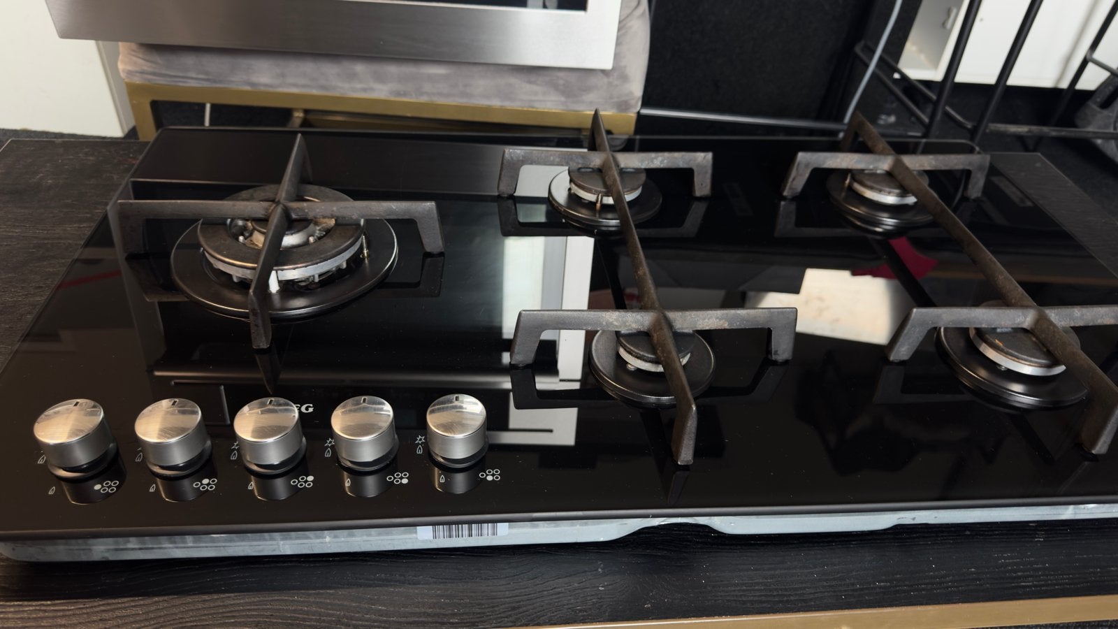 AEG Gasfornuis 5-pits Inbouw Zwart Glas - Zo goed als nieuw, Ophalen of Verzenden, Zo goed als nieuw, Inbouw, Gas