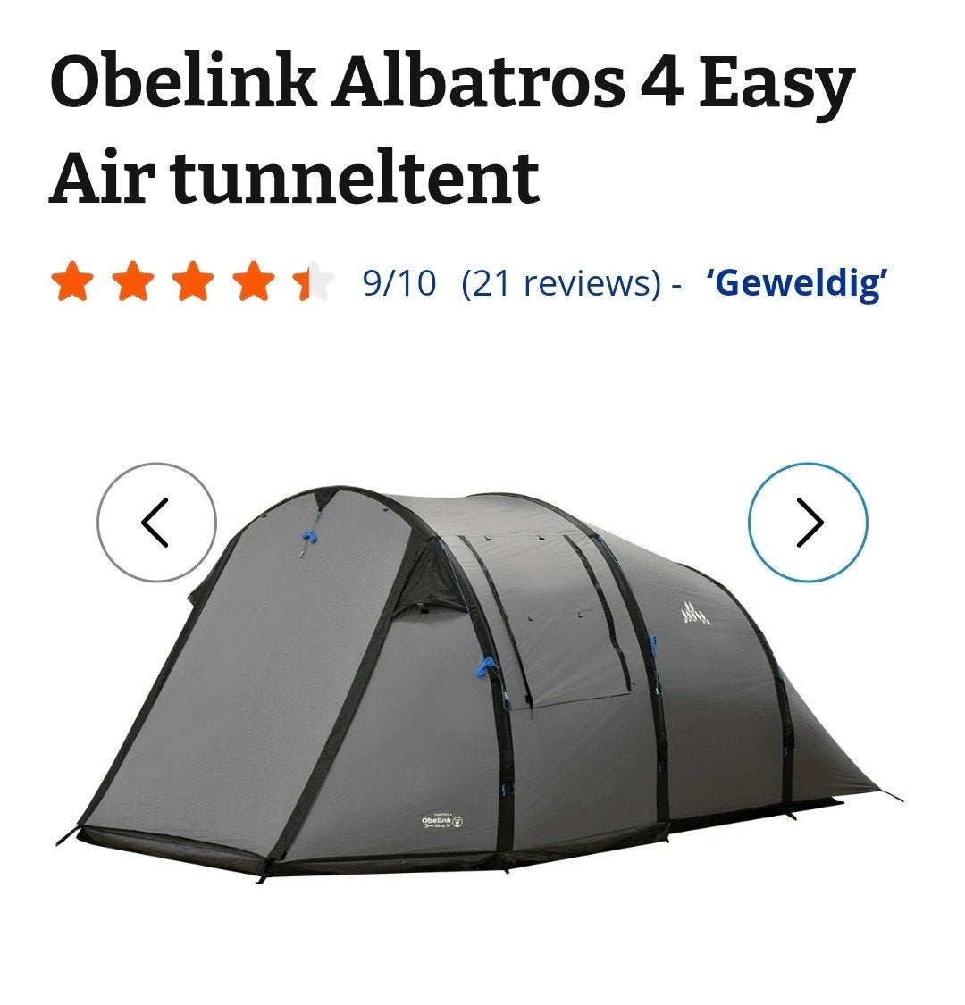 Obelink Albatros 4 Easy Air tunneltent - compleet (excl. gro, Caravans en Kamperen, Ophalen of Verzenden, Gebruikt, Tot en met 4