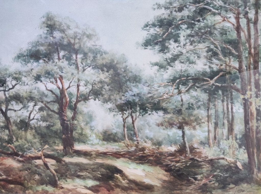 J. H. Doeleman (1848-1913) - Bosgezicht, Ophalen of Verzenden, Schilderij, Aquarel, Handgemaakt