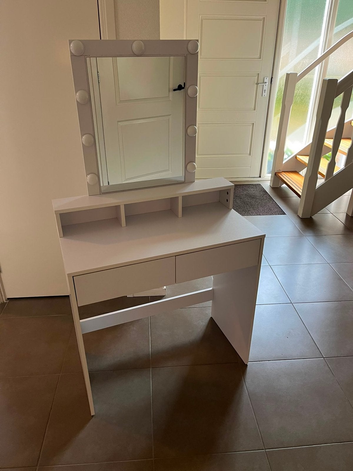 Witte make-up tafel met spiegel en verlichting, Gebruikt, 100 tot 150 cm, Hout, 50 tot 100 cm