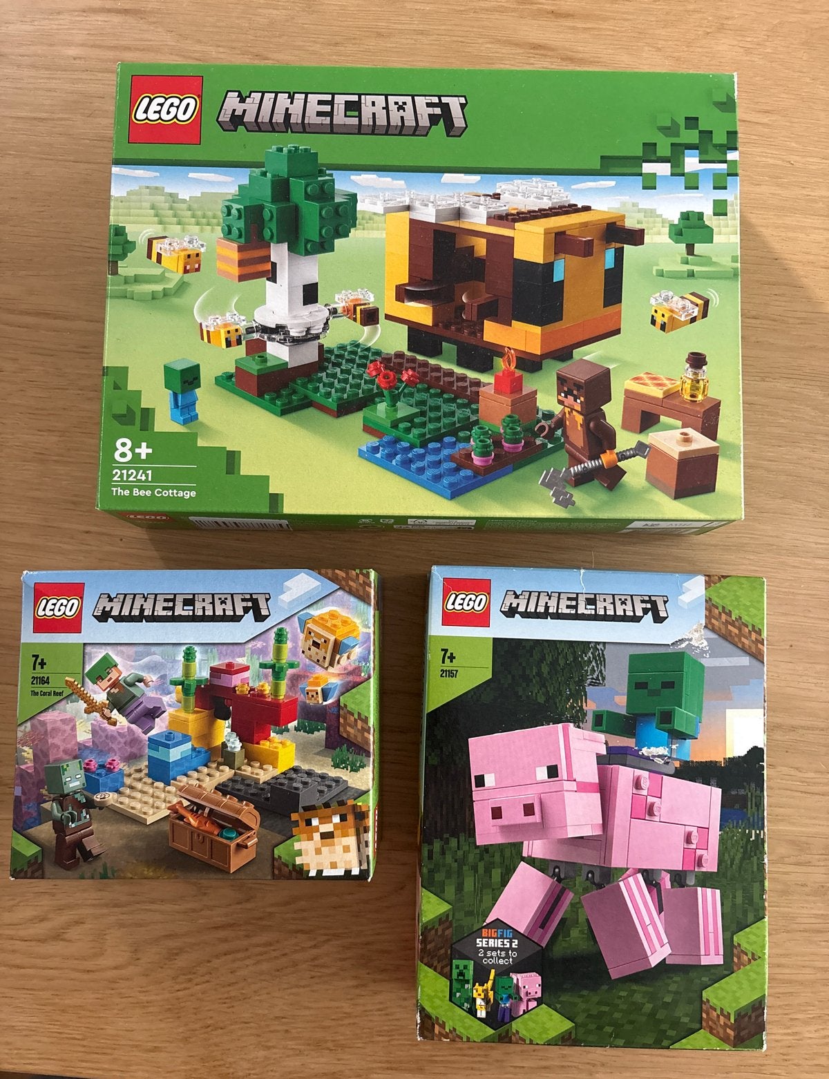 LEGO Minecraft set van 3: Bijenhuis, Varkenshuis, Koraalrif, Kinderen en Baby's, Speelgoed | Bouwstenen, Ophalen of Verzenden