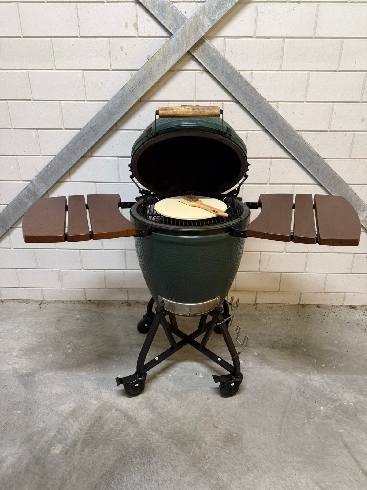 Big Green Egg Large – zeldzame zijtafel plus accessoires, Tuin en Terras, Ophalen, Zo goed als nieuw, Met accessoires