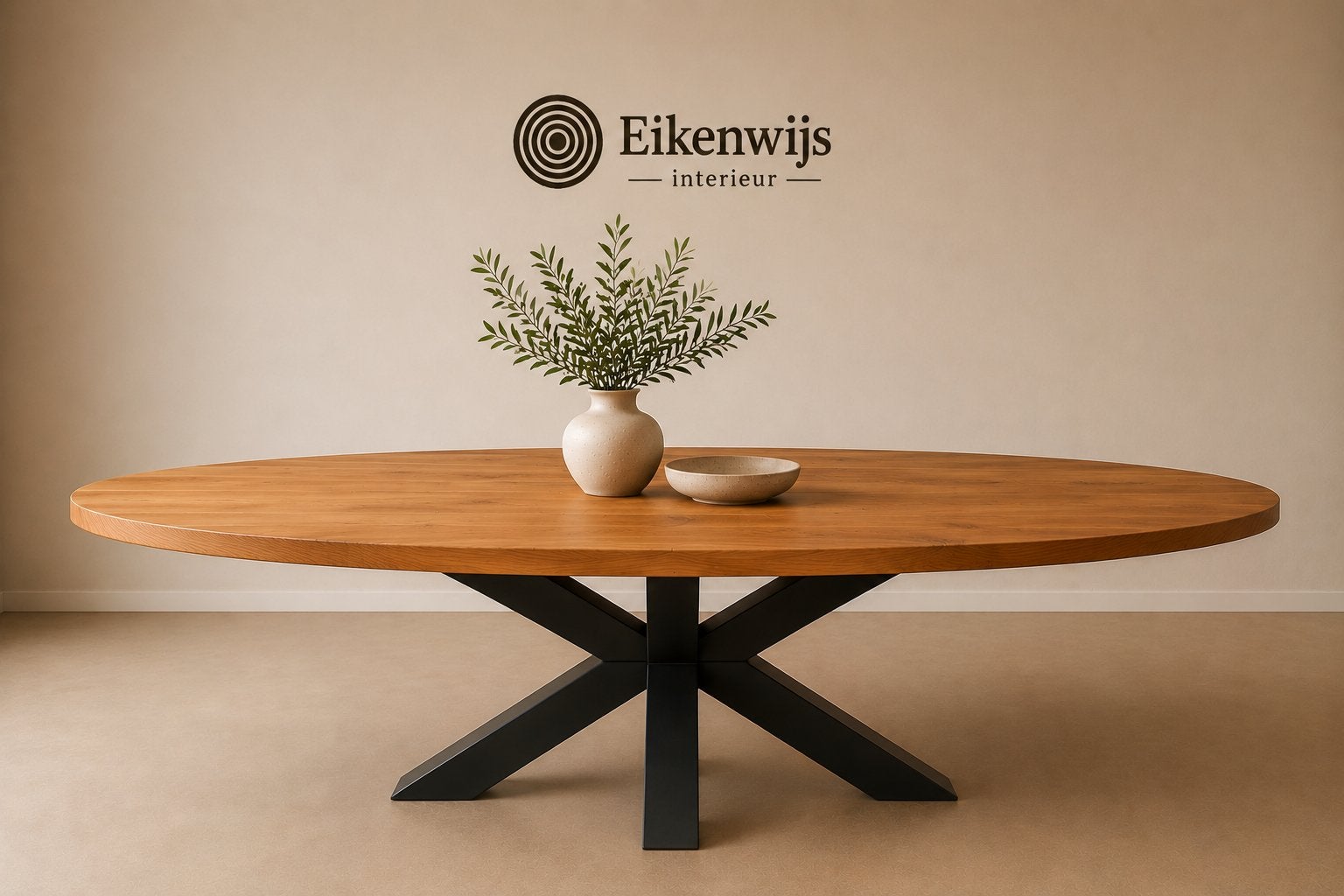 Massief eiken ovale eettafel - 240cm, Ophalen, 100 tot 150 cm, Eikenhout, Ovaal