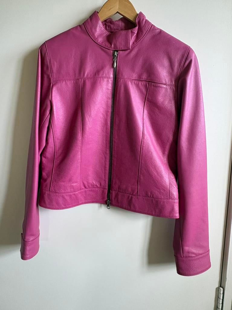 Nieuw fuchsia echt leren jasje, Ophalen of Verzenden, Zo goed als nieuw, Maat 38/40 (M), Roze