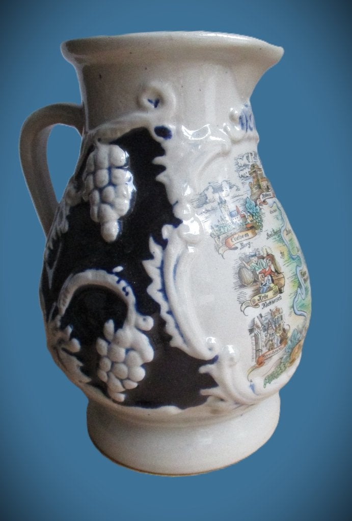 Mosel Wijnkan met Kaartdecoratie~Antieke Aardewerken Kan, Ophalen of Verzenden