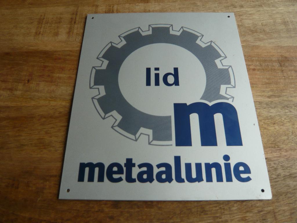 aluminium bord LID METAALUNIE, Verzamelen, Merken en Reclamevoorwerpen, Ophalen of Verzenden, Gebruikt, Reclamebord