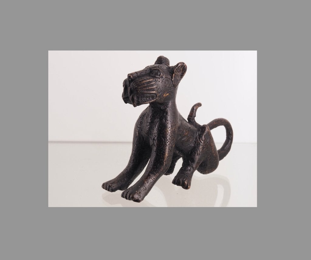Div obj. 910 gr. Bronzen Benin luipaard, Nigeria (171225-02), Antiek en Kunst, Afrika, Handgemaakt, Ophalen of Verzenden, 15 cm