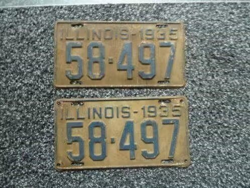 Paar USA License plate / kentekenplaten Illinois 1935 USA, Verzenden, Gebruikt, Auto's