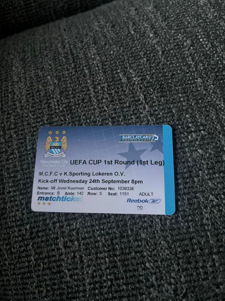 Manchester City - SC Lokeren ticketpas 24-09-2003, Ophalen of Verzenden, Buitenlandse clubs