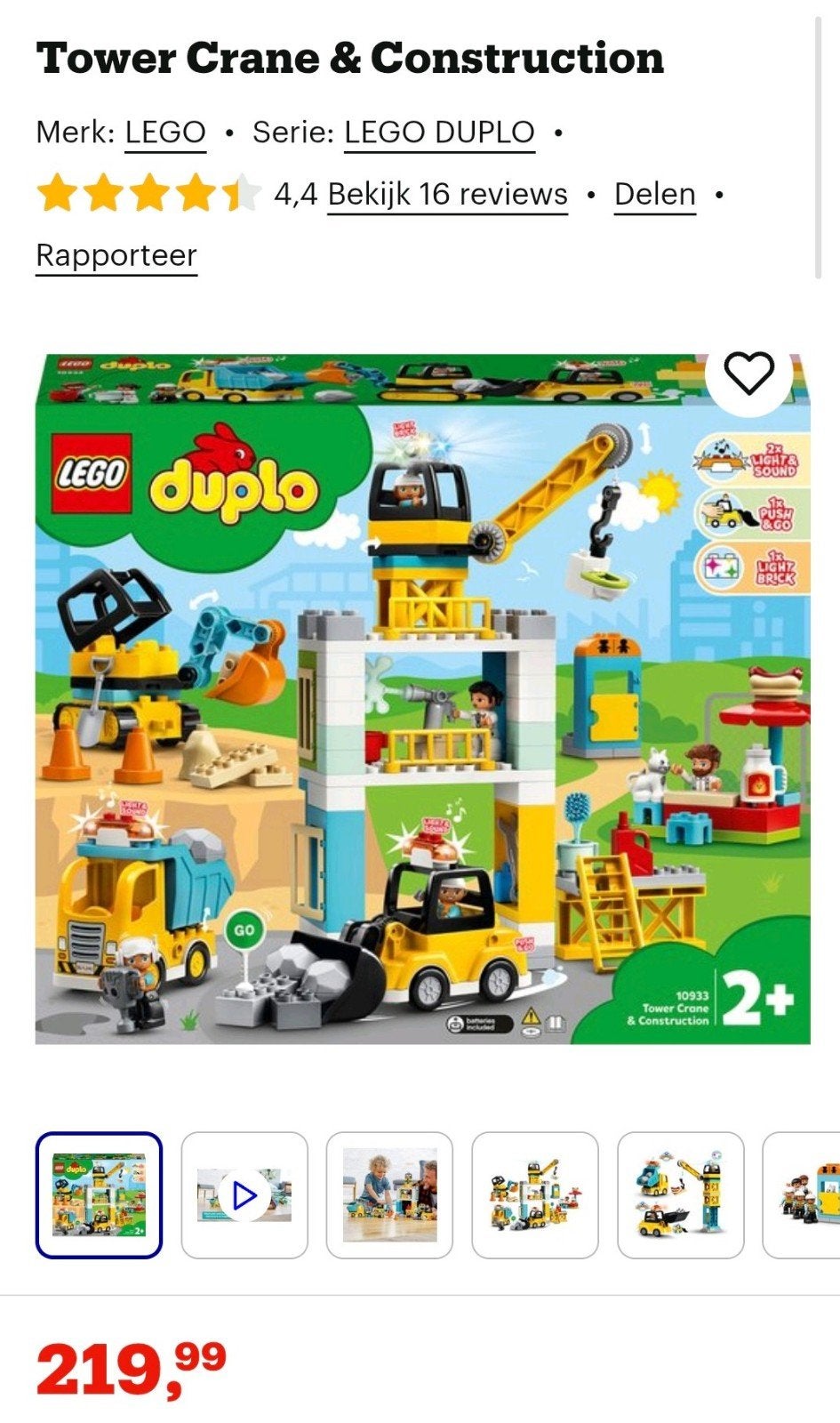 LEGO Duplo Torenkraan & Bouwplaats (10933), Ophalen of Verzenden, Zo goed als nieuw