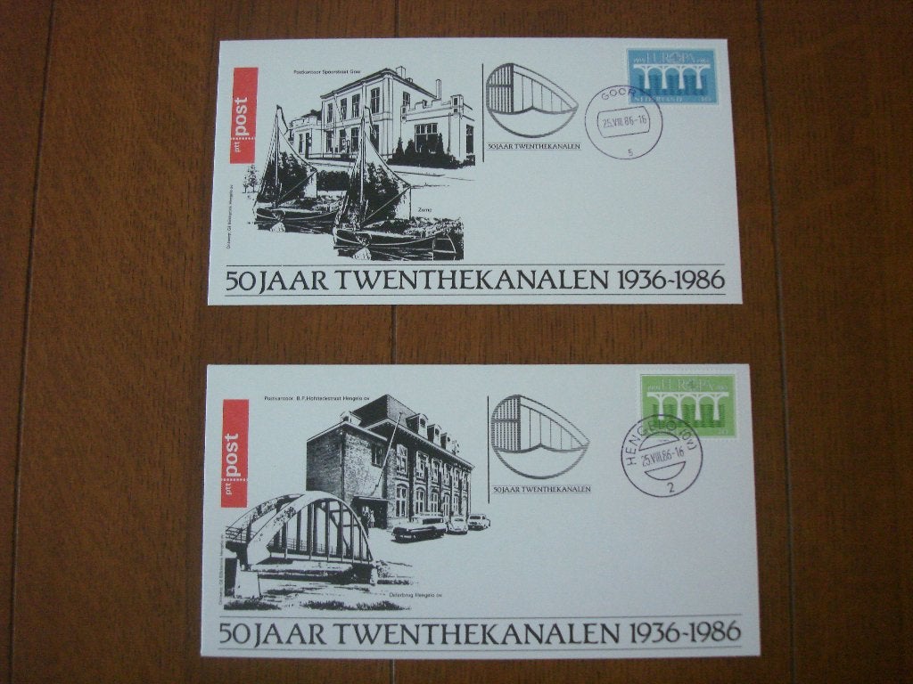 2 Enveloppen met postzegels 50-jarig bestaan Twenthekanalen, Ophalen of Verzenden, Gestempeld