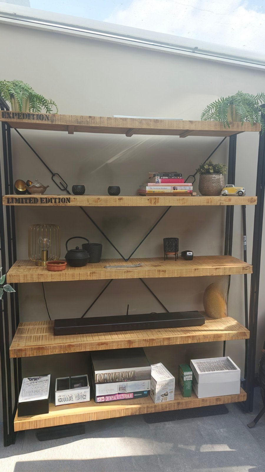Mangohouten Boekenkast/Stellingkast - 200x40x160cm