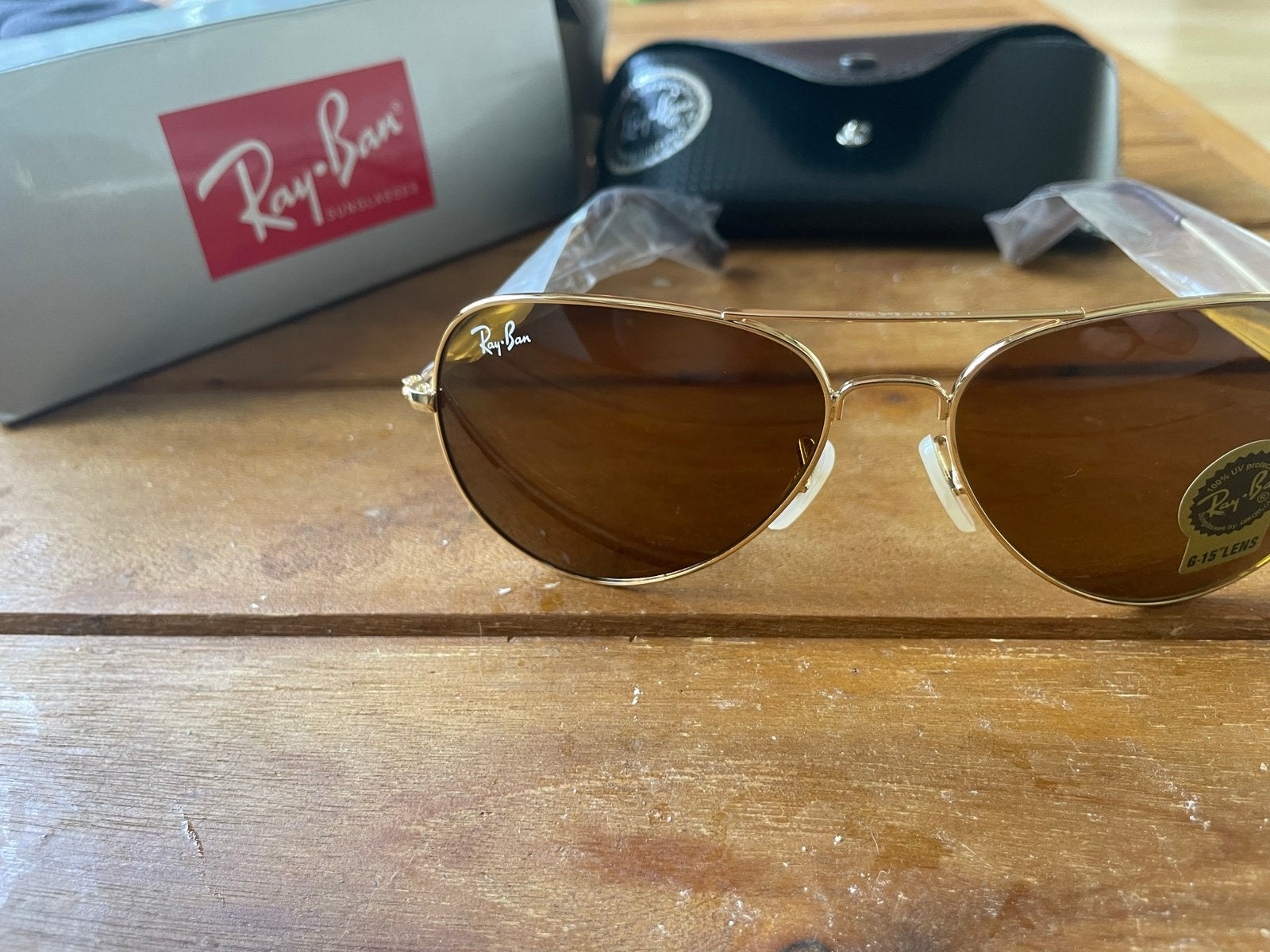 Ray-Ban Aviator Zonnebril Goud met Bruine Glazen, Zonnebril, Bruin, Nieuw, Ophalen of Verzenden