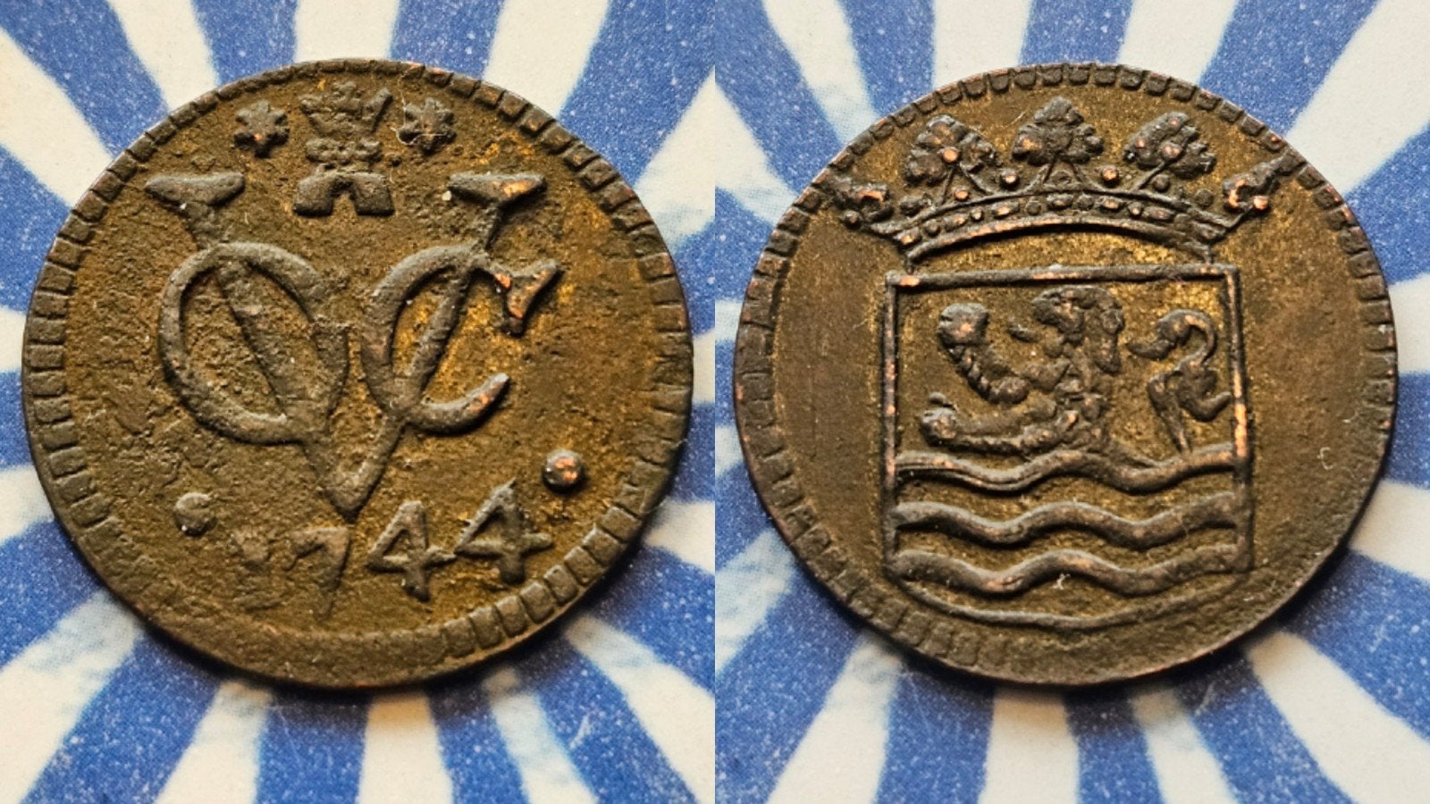Mooie oude munt VOC duit Zeeland 1744, Ophalen of Verzenden, Vóór koninkrijk, Overige waardes, Losse munt