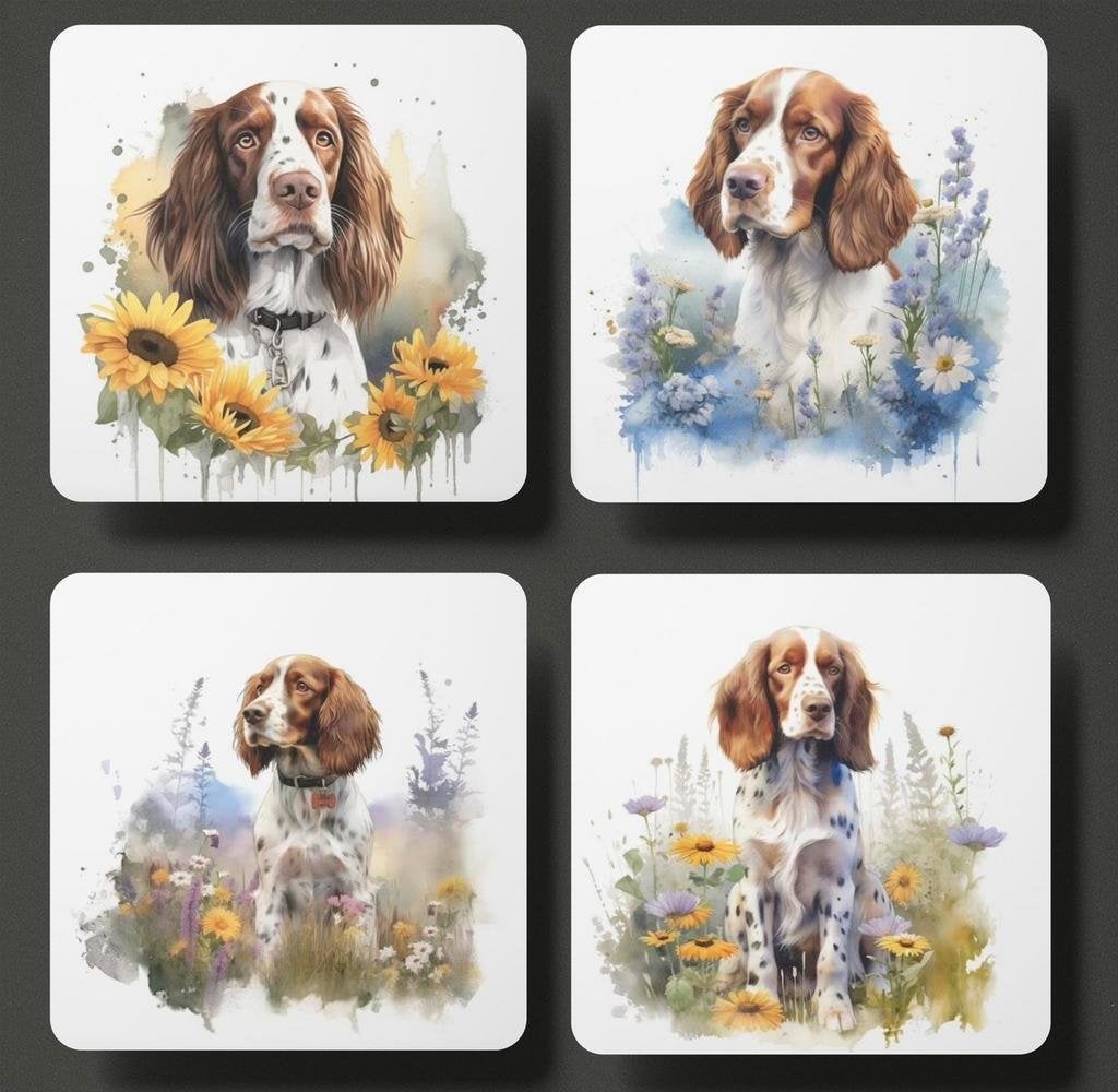 Welsh Springer Spaniël Aquarel onderzetters met houder, Ophalen of Verzenden, Nieuw
