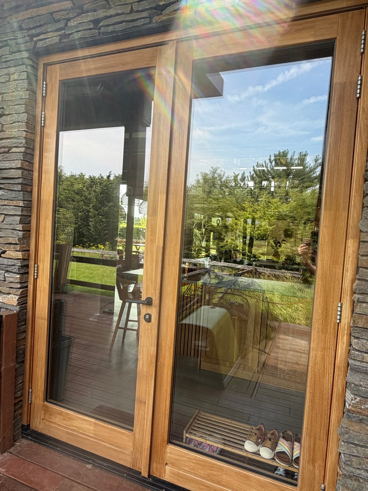 Houten Buitendeur met Glas - 90x250 cm, Doe-het-zelf en Verbouw, Deuren en Horren, Ophalen, Gebruikt, 80 tot 100 cm, 215 cm of meer