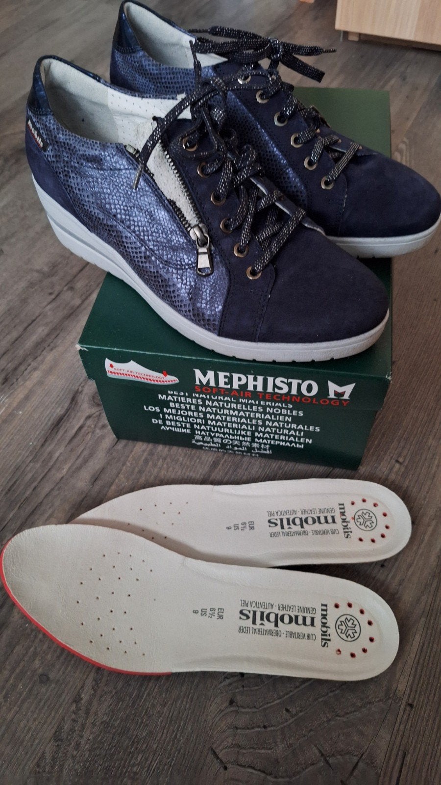 mephisto maat 6.5 blauw 2xaangehad, Ophalen of Verzenden, Zo goed als nieuw, Blauw, Sneakers of Gympen