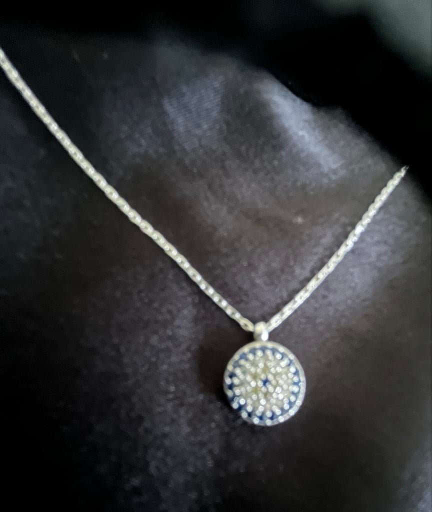 Echte Zilveren Ketting met Stenen Hanger, Blauw, Nieuw, Ophalen of Verzenden, Verstelbaar