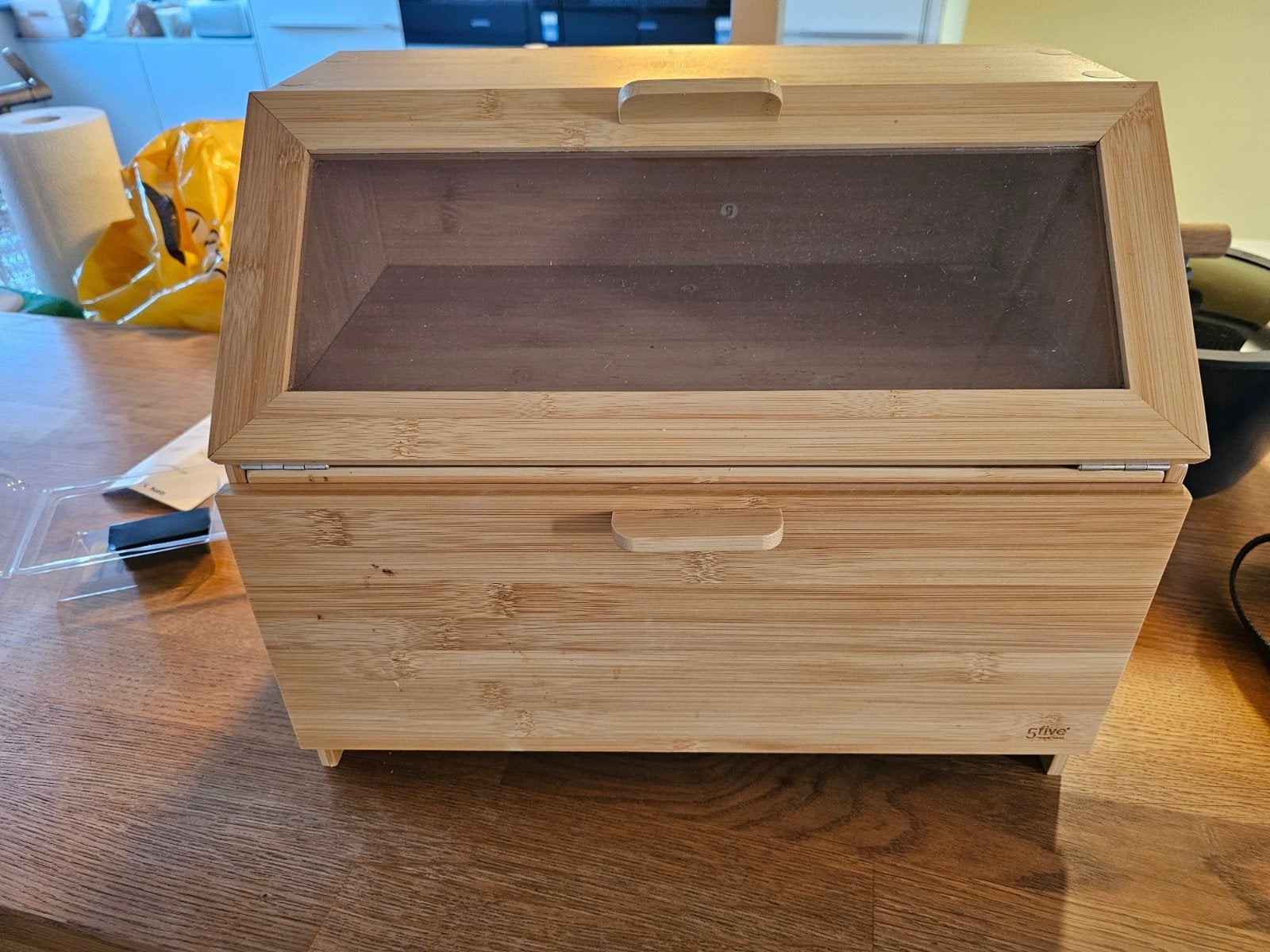 Bamboe broodtrommel/brood-bewaardoos met plek voor beleg, Ophalen