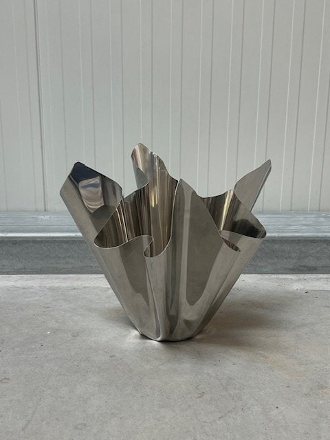 Vintage vaas chroom design bloemenvaas retro vase jaren 70, 23 cm, Gebruikt, Overige kleuren, .