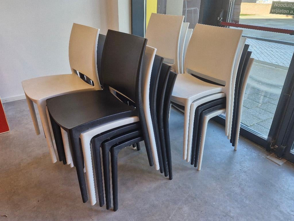 5x kantinestoel / horecastoel / tuinstoel stapelbaar, Huis en Inrichting, Stoelen, Ophalen, Kunststof, Wit, Industriestraat 5