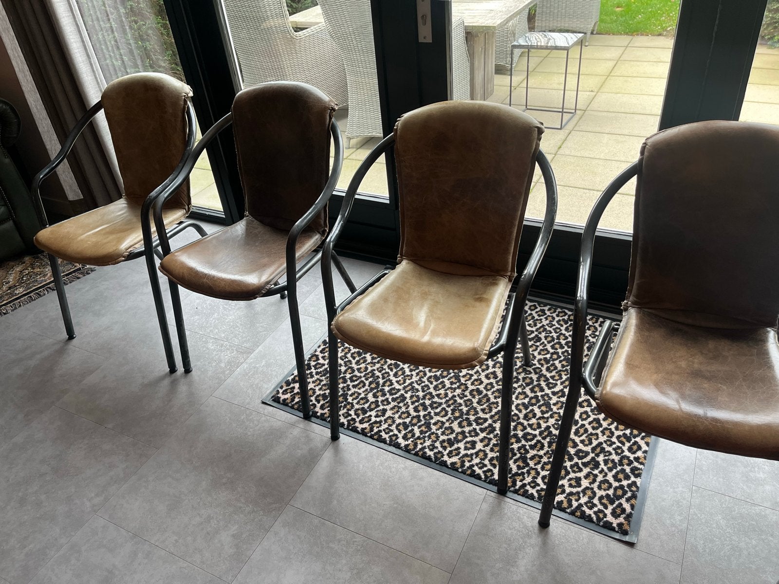 Set van 4 Loods5 stoelen in twee kleuren leer, Ophalen, Gebruikt, Bruin, Leer