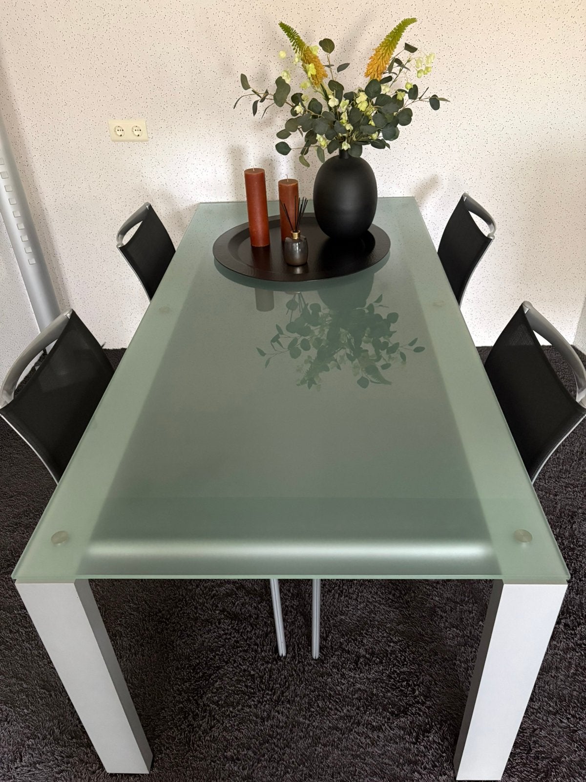 Eettafel aluminium onderstel + glazen blad (190x90x73), Huis en Inrichting, Tafels | Eettafels, Ophalen, Rechthoekig, 50 tot 100 cm
