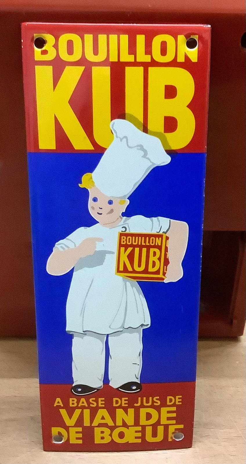 Emaille deurpostje KUB bouillon, Verzamelen, Ophalen of Verzenden, Gebruikt, Reclamebord