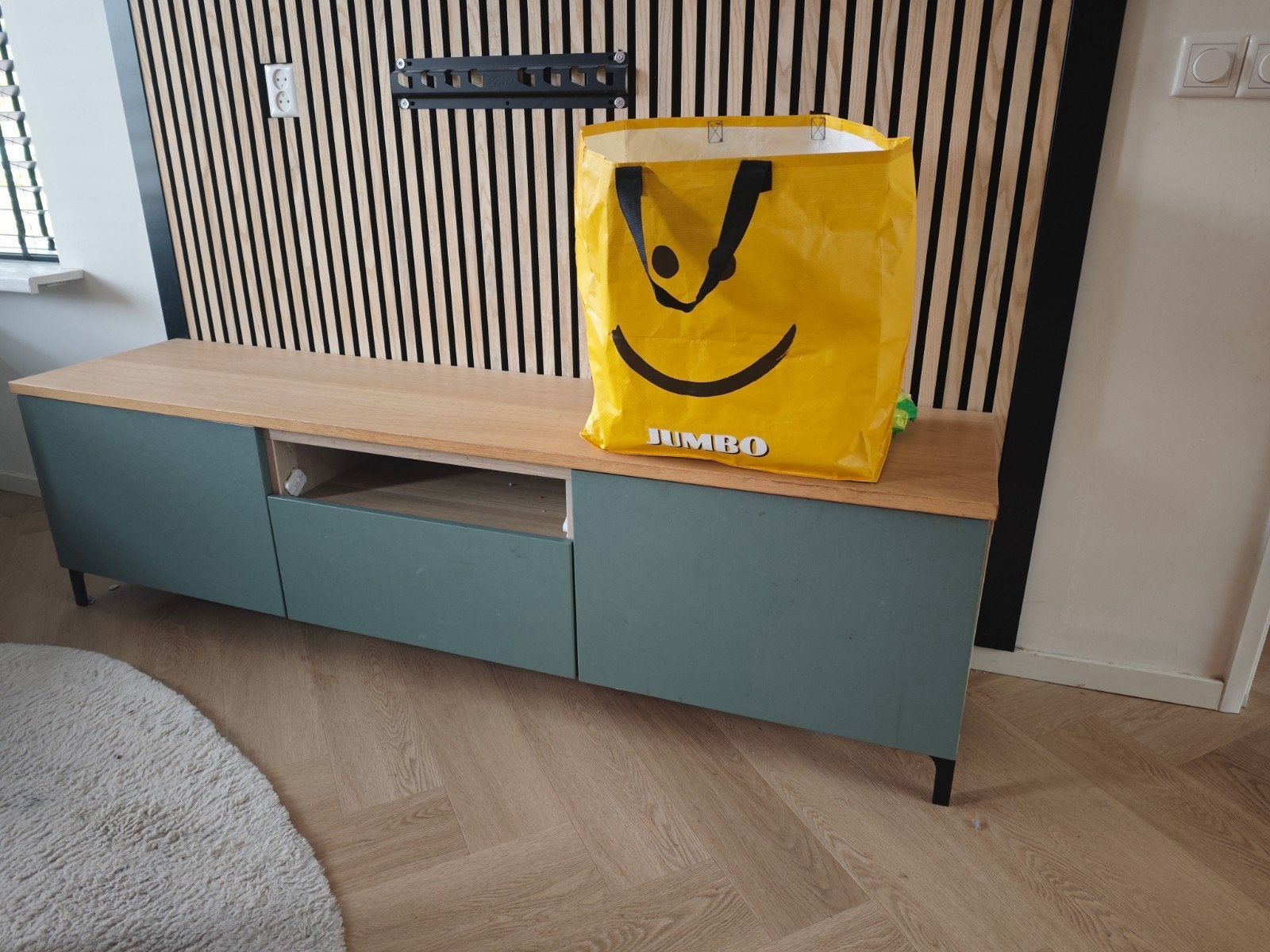 IKEA Besta TV meubel met houten bovenblad (180cm), Ophalen, Gebruikt, 150 tot 200 cm, Minder dan 100 cm