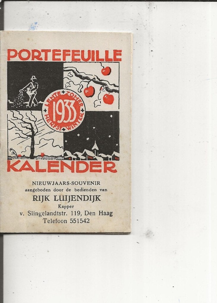 Den Haag v Slingerlandstr  Kapper R Luijendijk Portefeuille, Ophalen of Verzenden, 1920 tot 1940, Ongelopen, Zuid-Holland