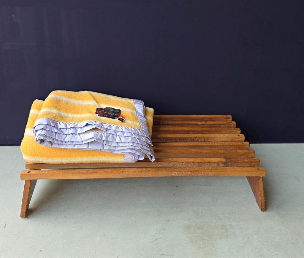 Vintage Geel Gestreepte Dralon Deken - 180x220, Gebruikt, Eenpersoons, Vintage, Geel